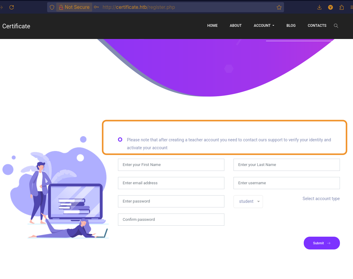 When creating an account, there is no password policy in place. I also tested registering an account using one of the enumerated usernames, and the account was created successfully without any validation errors.