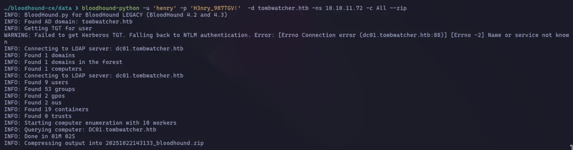 after that run bloodhound and upload the zip file that was generated
